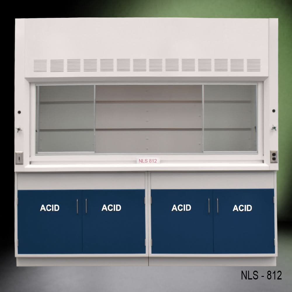8′ Fisher American Fume Hood w/ Blue ACID Storage Cabinets
