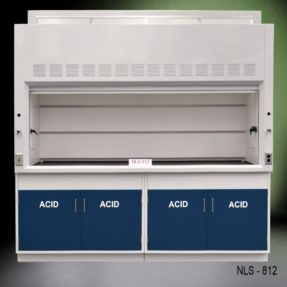 8′ Fisher American Fume Hood w/ Blue ACID Storage Cabinets
