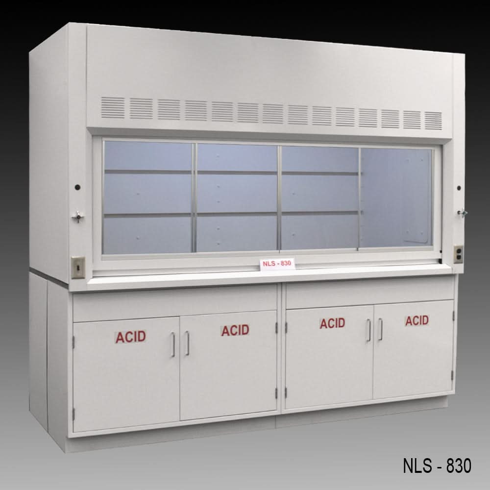 8′ x 4′ Fisher American Fume Hood w Acid Cabinets