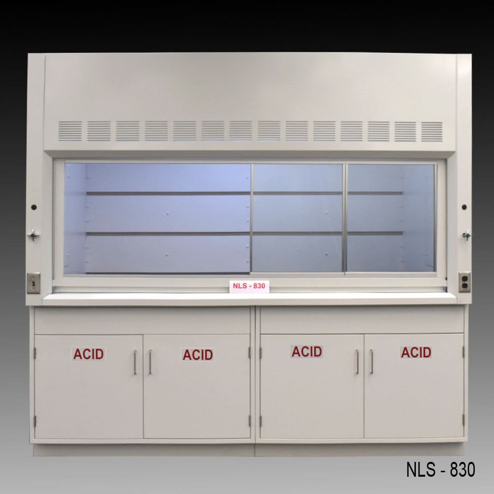 8′ x 4′ Fisher American Fume Hood w Acid Cabinets