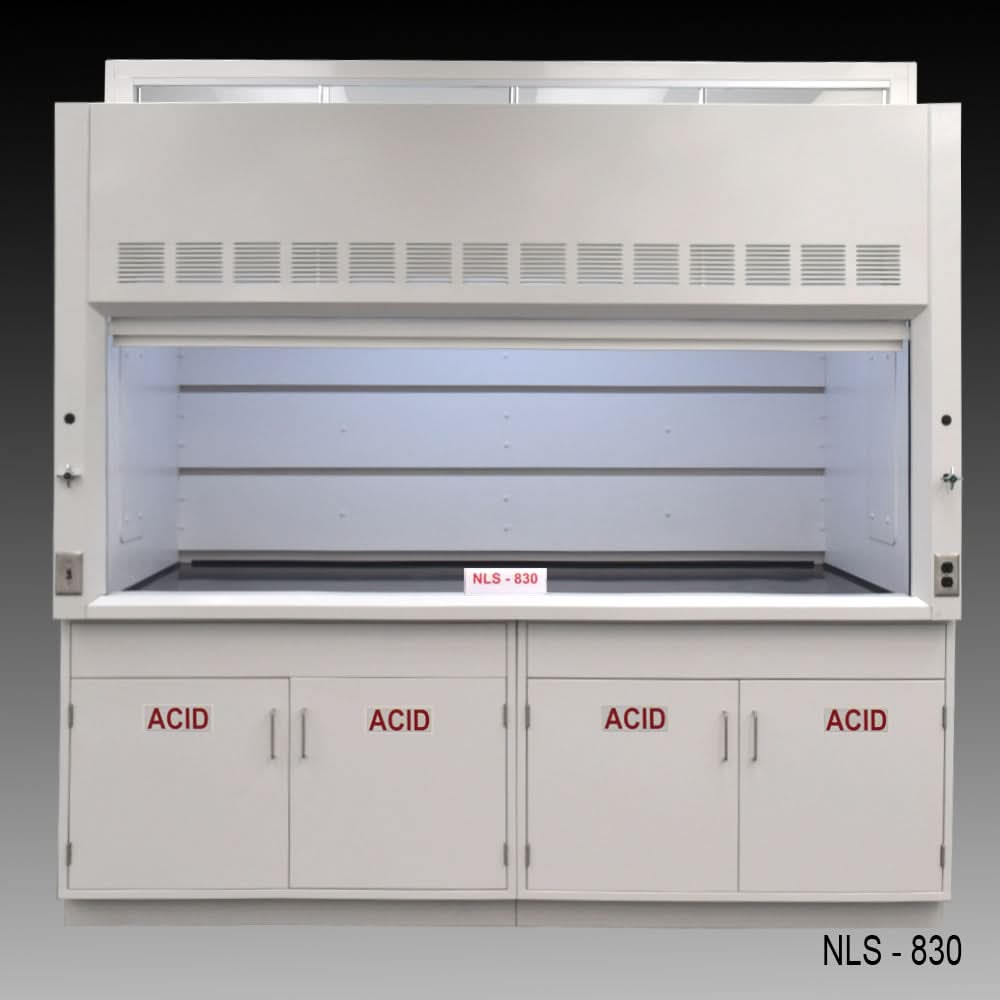 8′ x 4′ Fisher American Fume Hood w Acid Cabinets