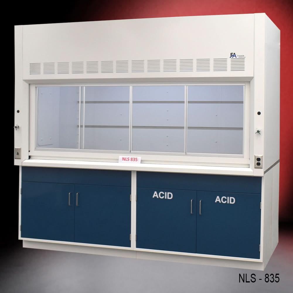 8′ x 4′ Fisher American Fume Hood w/ Blue Acid & General Cabinets
