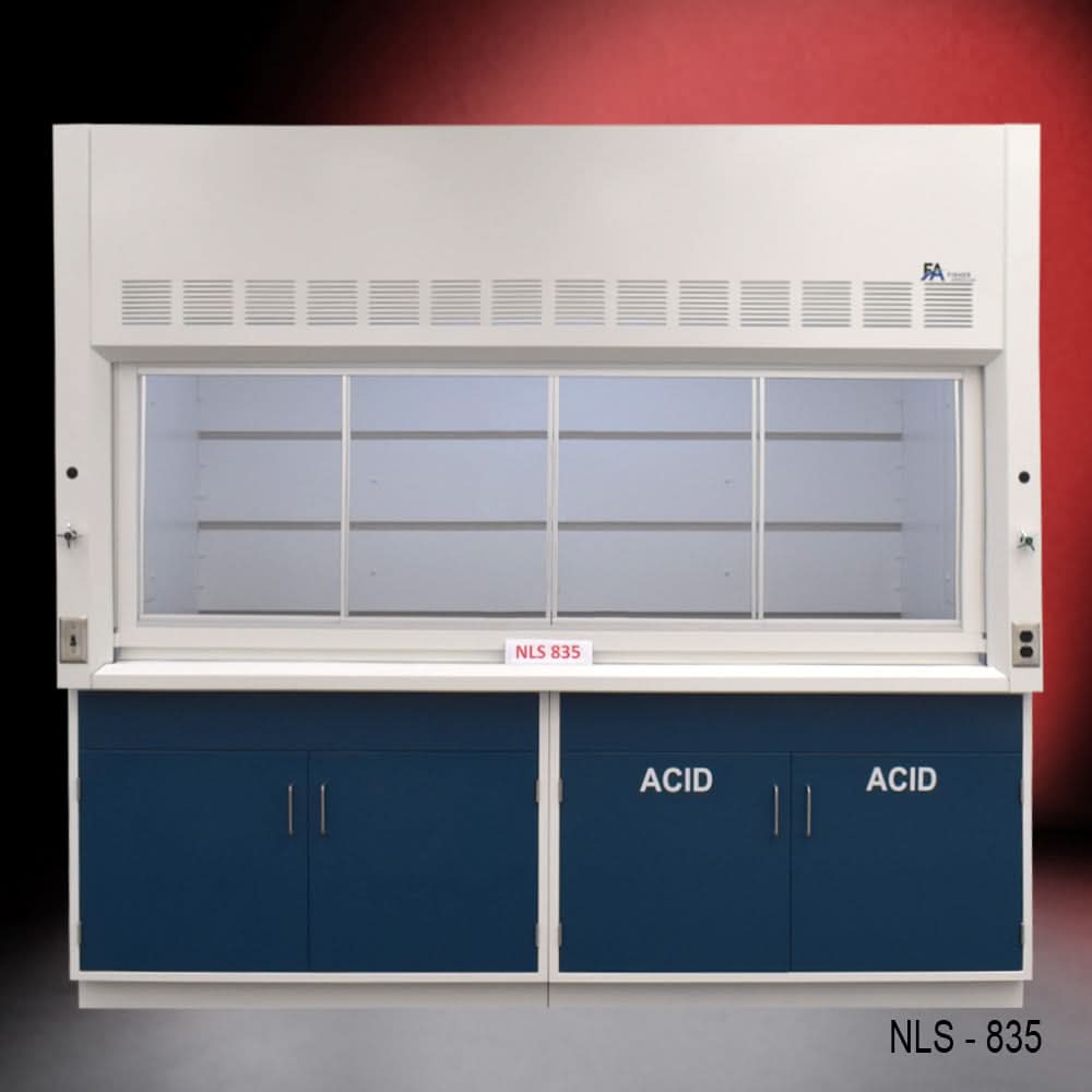 8′ x 4′ Fisher American Fume Hood w/ Blue Acid & General Cabinets