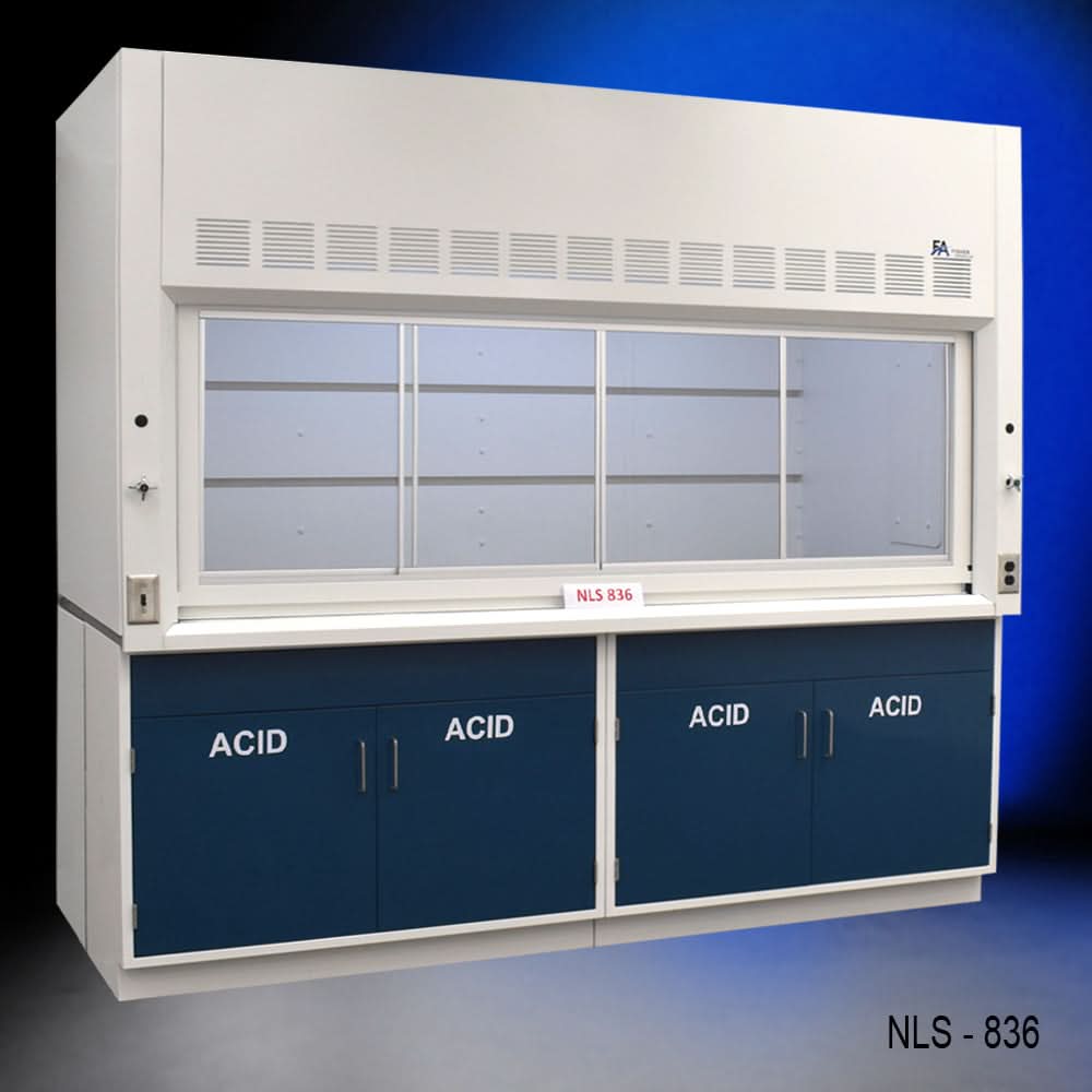 8′ x 4′ Fisher American Fume Hood w/ Blue Acid Cabinets