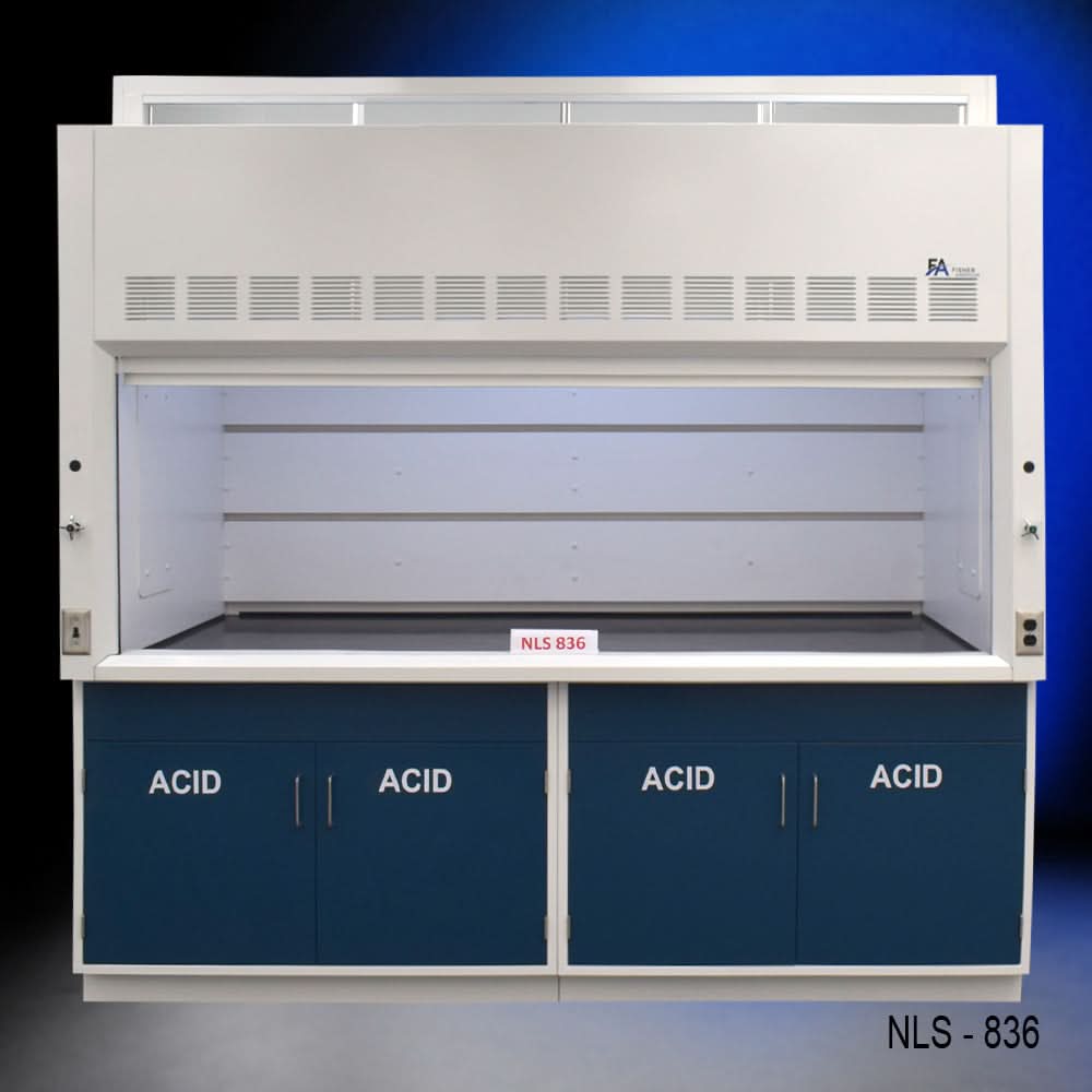 8′ x 4′ Fisher American Fume Hood w/ Blue Acid Cabinets