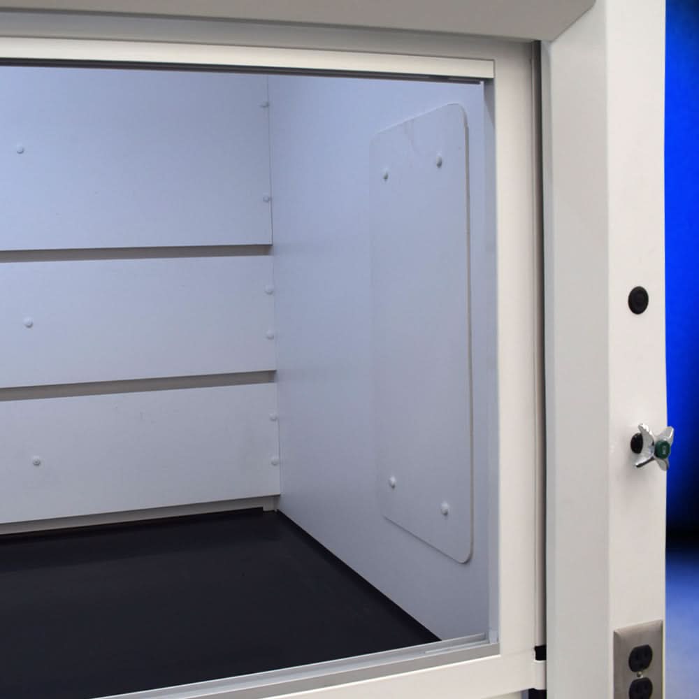 8′ x 4′ Fisher American Fume Hood w/ Blue Flammable & Acid Cabinets