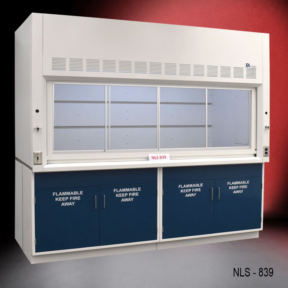 8′ x 4′ Fisher American Fume Hood w/ Blue Flammable Cabinets