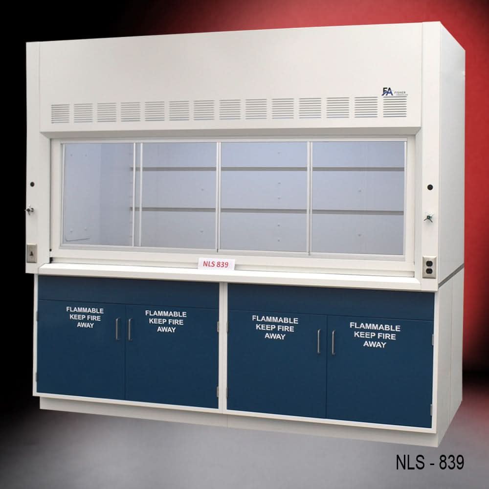 8′ x 4′ Fisher American Fume Hood w/ Blue Flammable Cabinets