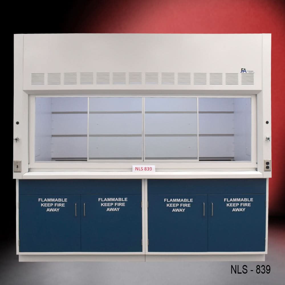8′ x 4′ Fisher American Fume Hood w/ Blue Flammable Cabinets