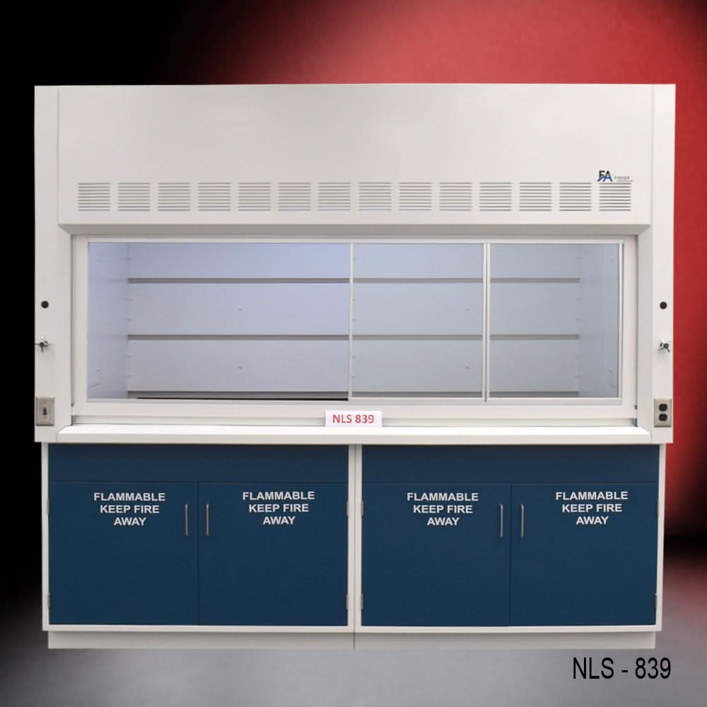 8′ x 4′ Fisher American Fume Hood w/ Blue Flammable Cabinets