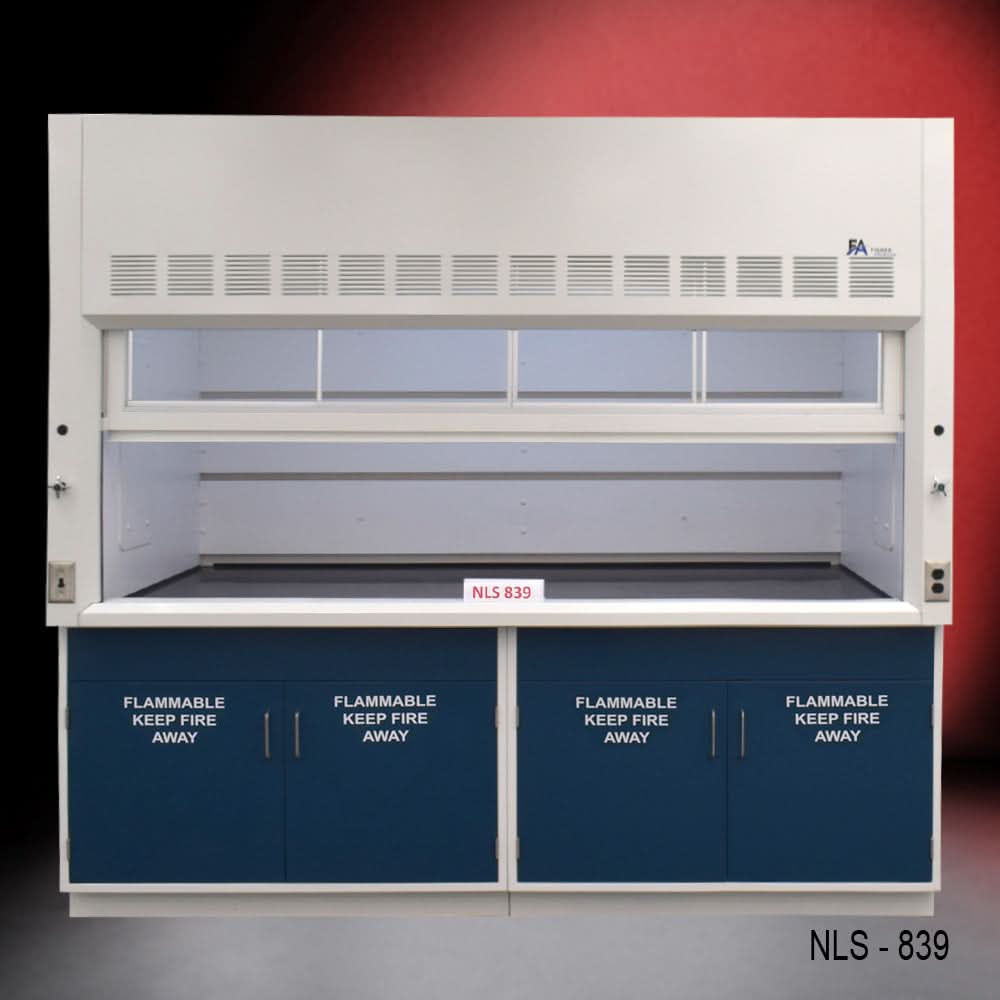 8′ x 4′ Fisher American Fume Hood w/ Blue Flammable Cabinets