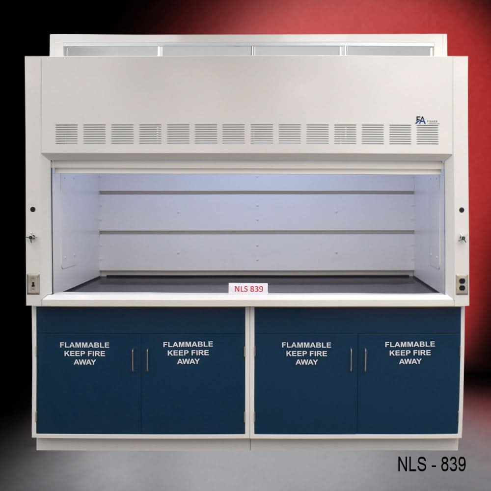 8′ x 4′ Fisher American Fume Hood w/ Blue Flammable Cabinets