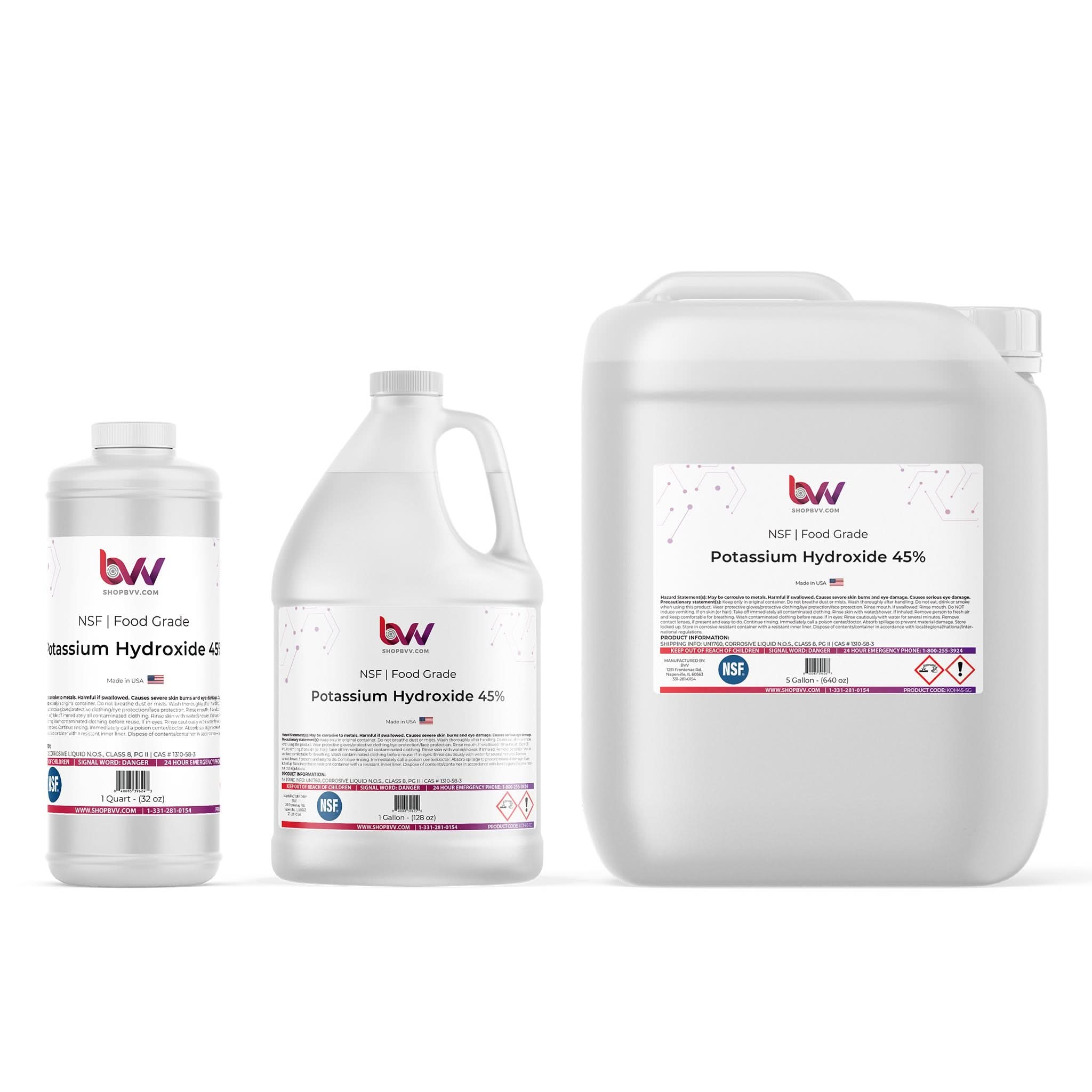 Liquid Potassium Hydroxide 45% - NSF Food Grade (KOH)
