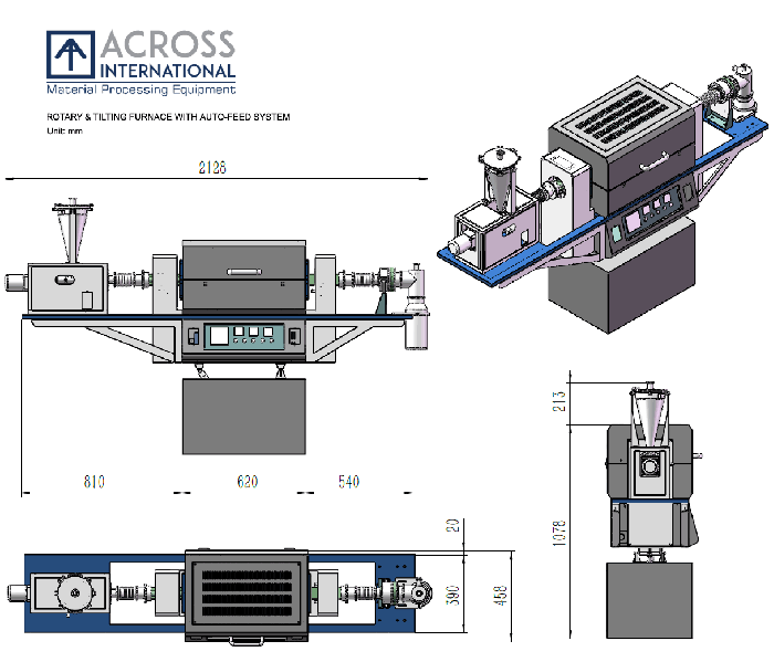 1200C Rotary & Tilting 1-3 Zone Tube Furnace with Custom Feeding System (Call for Quote)