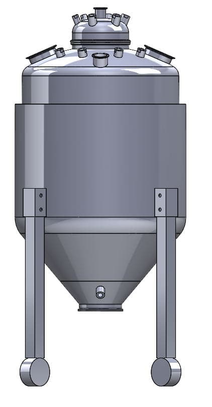Fully Jacketed Parts BVV 150 Liter Collection Vessel with Internal Coil, Coned Bottom, and Baffle in Jacket