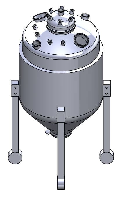 Fully Jacketed Parts BVV 150 Liter Collection Vessel with Internal Coil, Coned Bottom, and Baffle in Jacket
