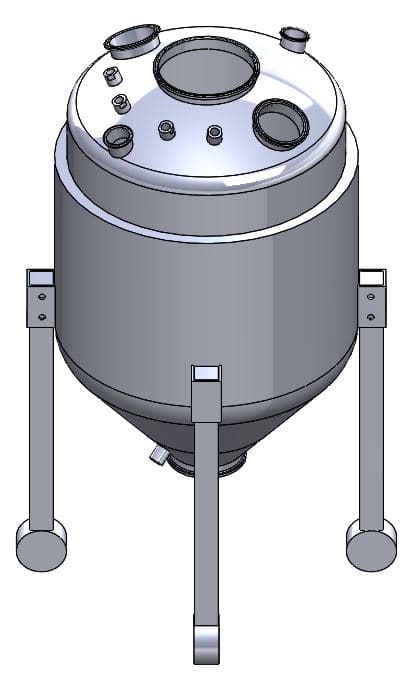 Fully Jacketed Parts BVV 150 Liter Collection Vessel with Internal Coil, Coned Bottom, and Baffle in Jacket