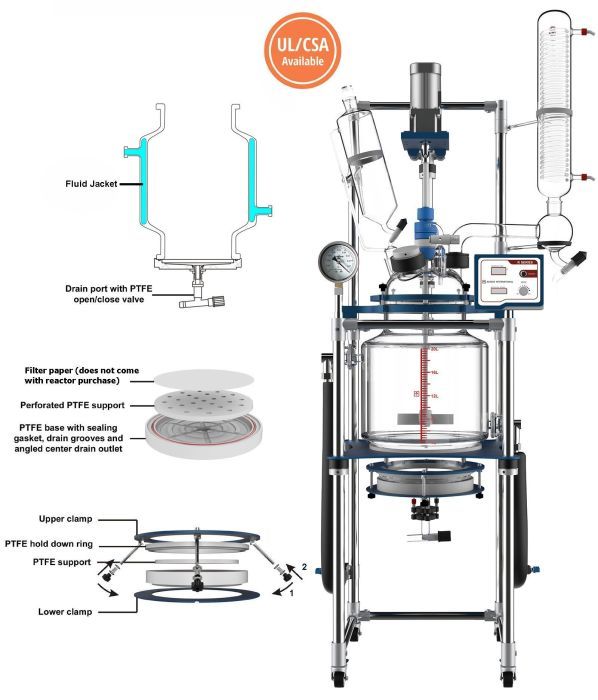Glass Reactor Ai 20L Single or Dual Jacketed Filter