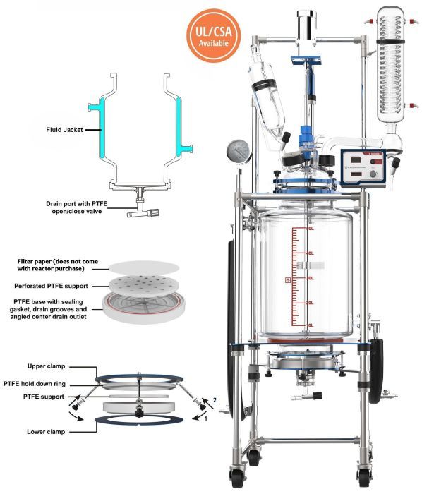 Glass Reactor Ai 50L Single or Dual Jacketed Filter
