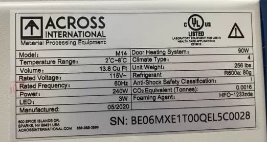 Refurbs Across International Ai 14 CF 2-8°C Upright Pharmacy Medical Vaccine Refrigerator UL Refurb 2020