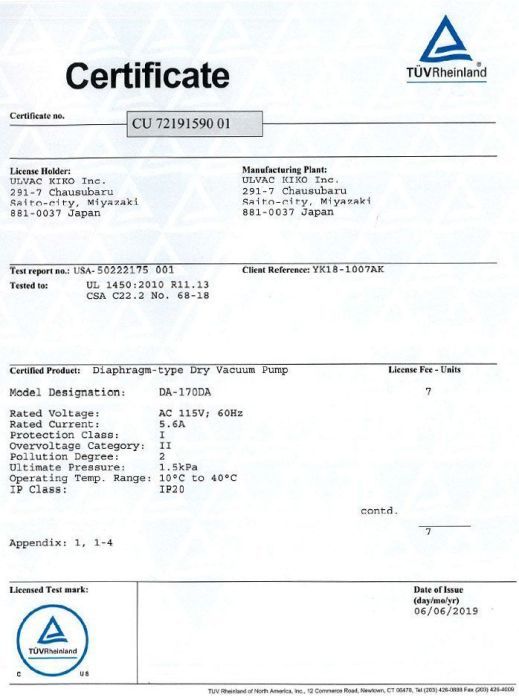 ULVAC UDP-6 6 cfm Full Chemical-Resistant 2-Head Diaphragm Pump