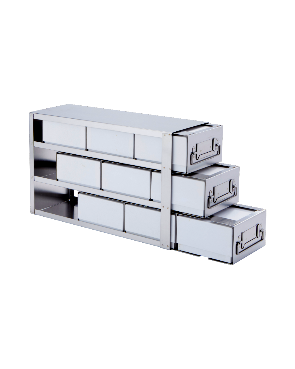 So-Low 16-1/2 x 10-1/16 x 5-1/2 - 9 slide out shelves with 3” cardboard boxes