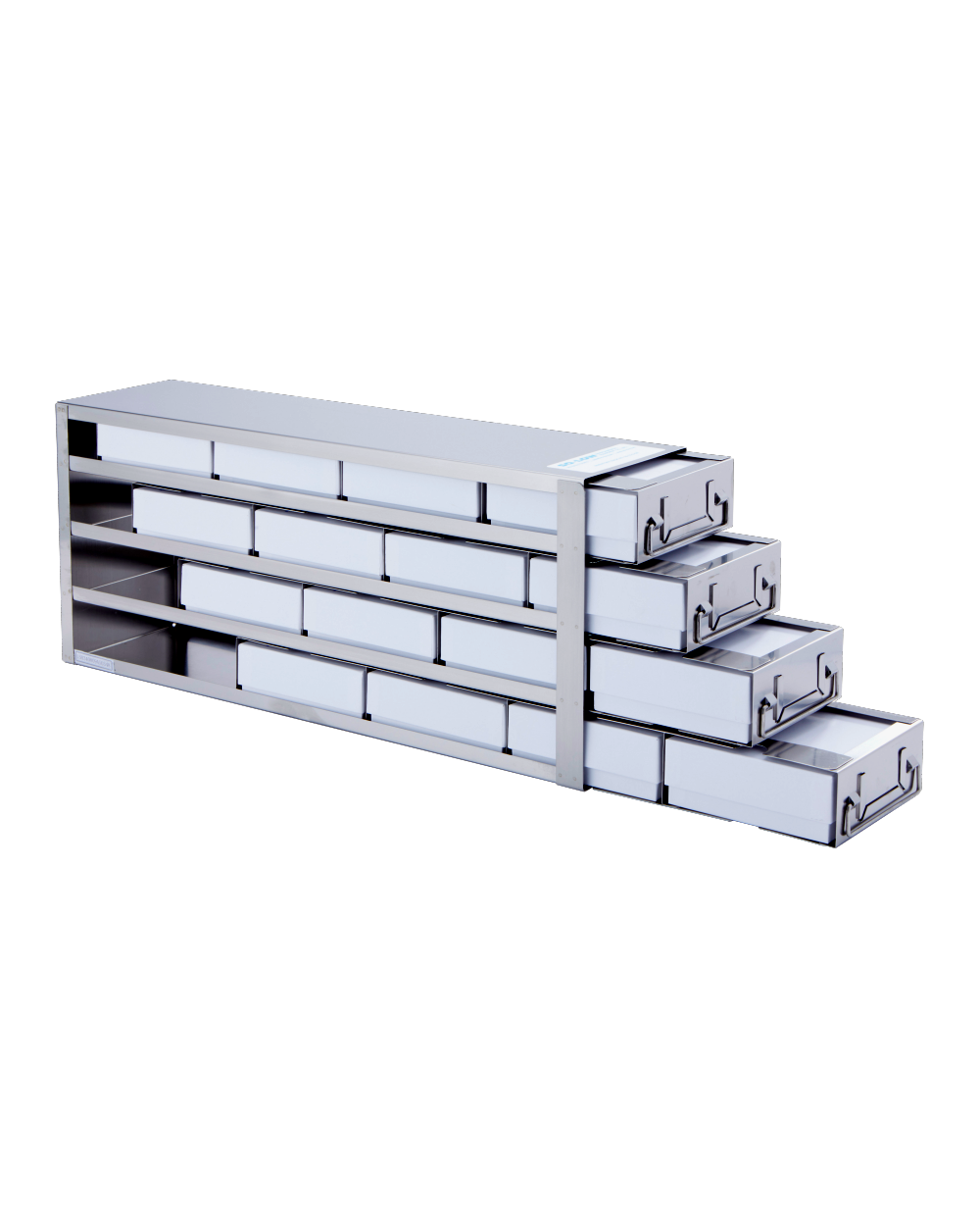 So-Low 22 x 9-7/16 x 5-1/2” - 16 slide out shelves with 2” cardboard boxes
