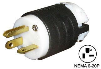 Across International NEMA 6-20P 250 Volt 20 Amp 3-Prong Stright Blade Plug