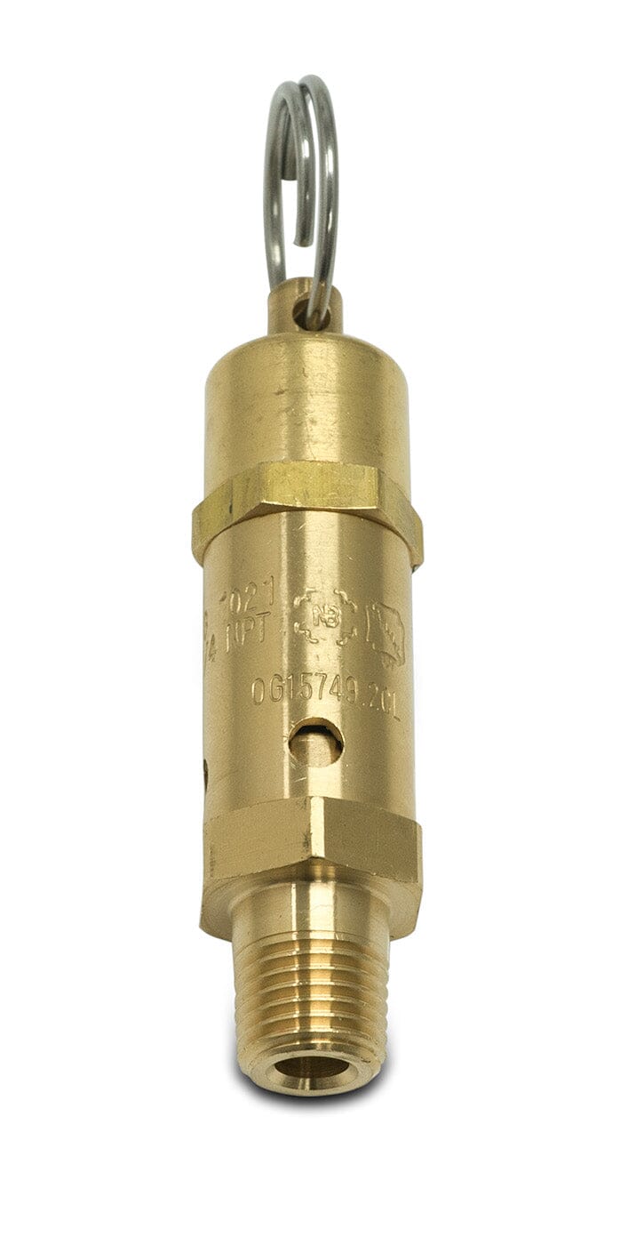 BVV ASME-Code Fast-Acting Pressure-Relief Valve for Air, Test Ring, Brass Seal, 1/4 NPT, 3-1/8" High
