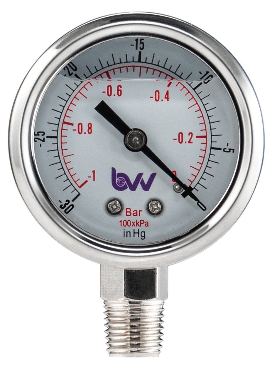 Standard Glycerine Filled  Vacuum Gauge 1/4" NPT BASE