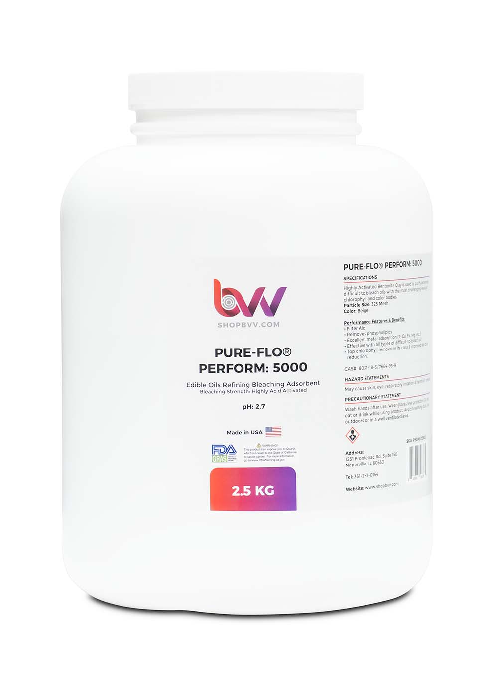 BVV Pure-Flo® Perform 5000 Highly Acid Activated Bleaching & Decolorizing Bentonite for Edible Oils *FDA-GRAS